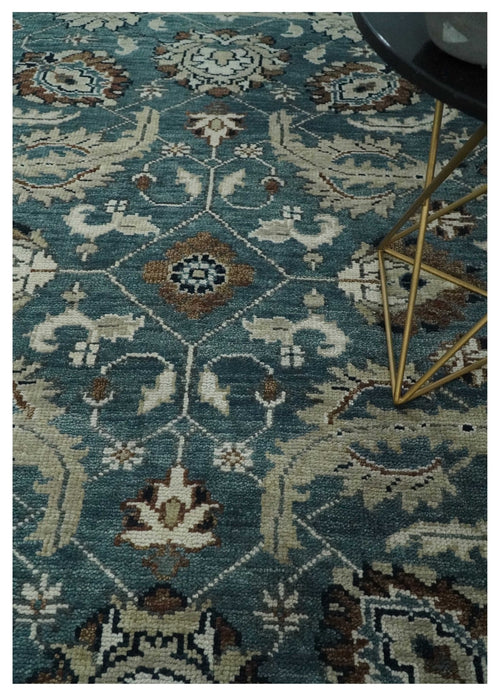 8x10 Hand Knotted Blue and Ivory Traditional Antique Style Wool Area Rug | TRDCP1600810S