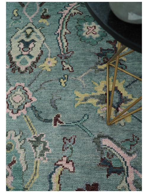 8x10 Hand Knotted Blue Green and Pink Traditional Persian Vintage Wool Rug | TRDCP771810