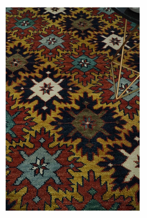 8x10 Hand Knotted Geometrical Rust, Black and Gold Floral Area Rug | TRDCP1368810