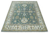 8x10 Hand Knotted Gray, Ivory and Olive Traditional Persian Oushak Wool Rug | TRDCP1107810
