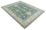 8x10 Hand Knotted Gray, Ivory and Olive Traditional Persian Oushak Wool Rug | TRDCP1107810