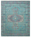 8x10 Hand Knotted Heriz Serapi Aqua, Pink and Ivory Floral Area Rug | TRDCP1369810