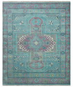 8x10 Hand Knotted Heriz Serapi Aqua, Pink and Ivory Floral Area Rug | TRDCP1369810