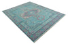 8x10 Hand Knotted Heriz Serapi Aqua, Pink and Ivory Floral Area Rug | TRDCP1369810