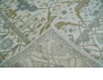 8x10 Hand Knotted Ivory, Brown and Silver Antique Turkish Oushak Large Wool Area Rug | TRDCP1059810