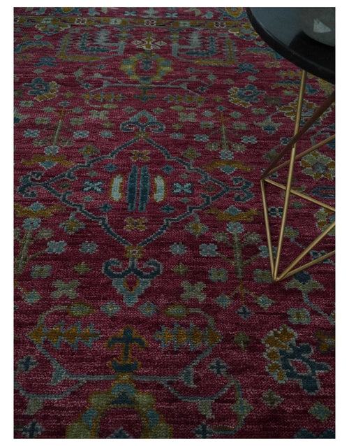 8x10 Hand Knotted Maroon and Gold Heriz Serapi Traditional Antique Style Wool Area Rug | TRDCP1603810S
