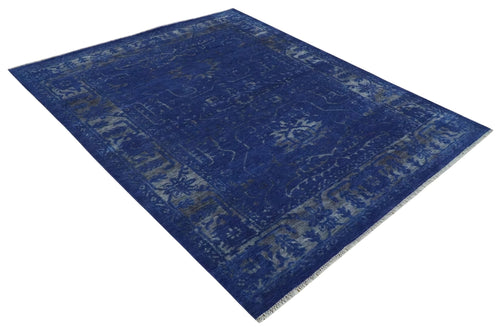 8x10 Hand Knotted Oriental Oushak Blue and Silver Wool Area Rug | TRDCP1507810S