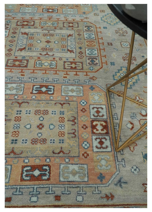 8x10 Hand Knotted Peach, Gray and Camel Traditional Persian Oushak Area Rug | TRDCP836810