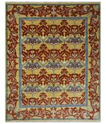 8x10 Hand Knotted Rust, Gold and Gray William Morris Wool Rug | TRDCP1000810
