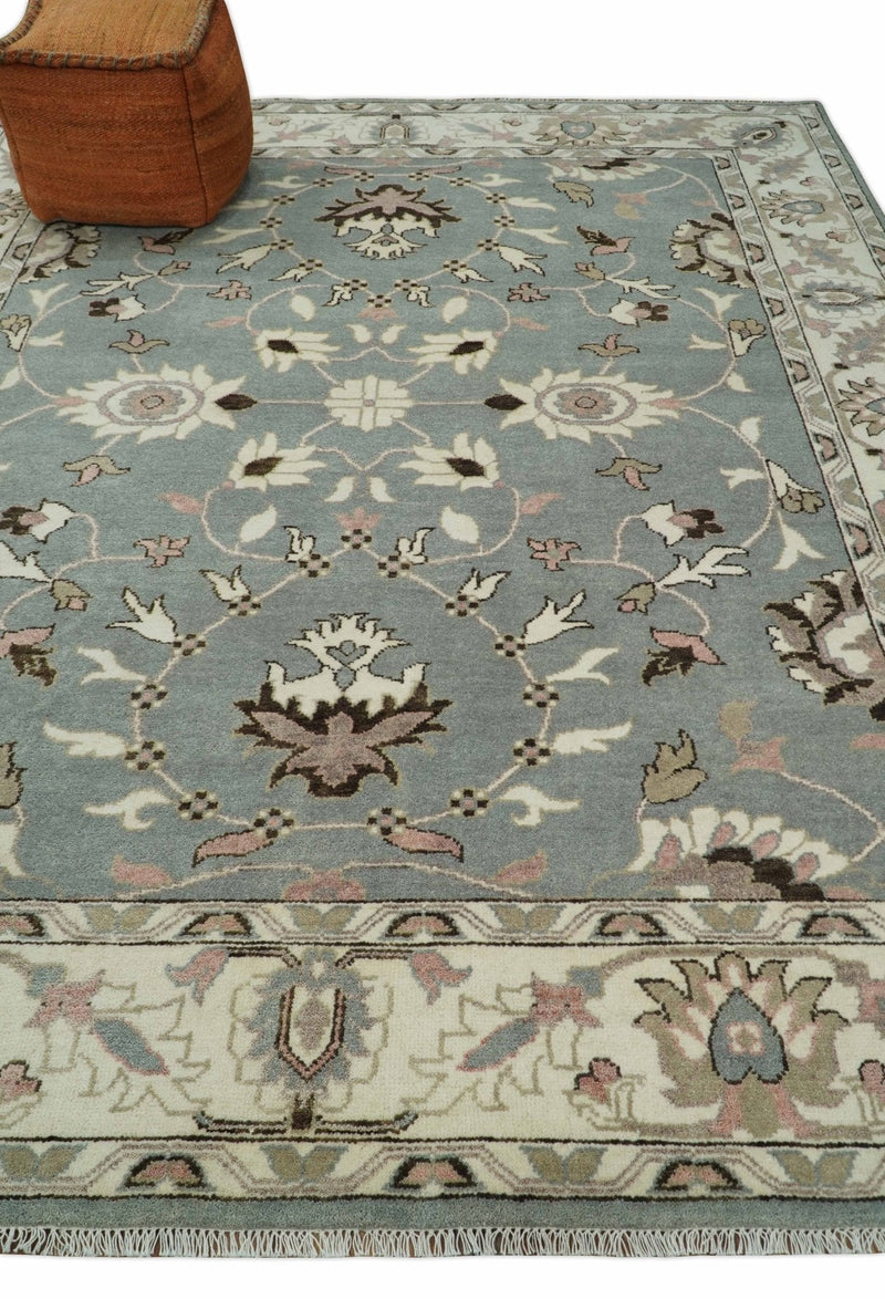 8x10 Hand Knotted Silver and Beige Traditional Persian Oushak Wool Rug | TRDCP760810