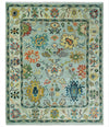 Vibrant Colorful Aqua, Ivory, Gold and Rust Hand Knotted Traditional Oushak Multi Size wool Area Rug