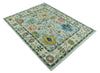 Vibrant Colorful Aqua, Ivory, Gold and Rust Hand Knotted Traditional Oushak Multi Size wool Area Rug