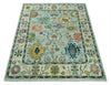 Vibrant Colorful Aqua, Ivory, Gold and Rust Hand Knotted Traditional Oushak Multi Size wool Area Rug