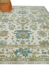 8x10 Ivory, Beige and Teal Hand Knotted Traditional Oushak Wool Area Rug | TRDCP1165810