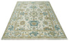 8x10 Ivory, Beige and Teal Hand Knotted Traditional Oushak Wool Area Rug | TRDCP1165810