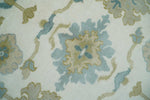 8x10 Ivory, Blue and Beige Floral Oushak Hand Knotted Wool Area Rug | TRDCP1538810S