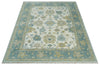 8x10 Ivory, Blue and Beige Floral Oushak Hand Knotted Wool Area Rug | TRDCP1538810S