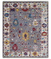 8x10 Modern Oushak Hand Knotted Persian Purple and Ivory Colorful Wool Area Rug | TRDCP841810