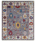 8x10 Modern Oushak Hand Knotted Persian Purple and Ivory Colorful Wool Area Rug | TRDCP841810