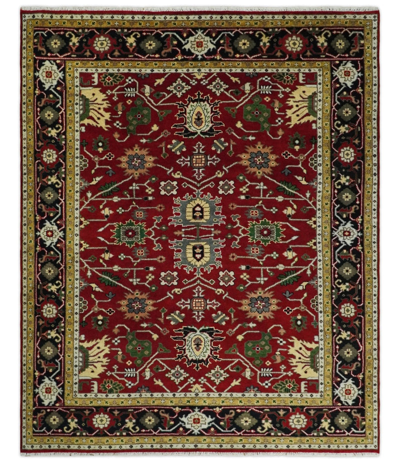 8x10 Rust and Blue Hand Knotted Traditional Antique Turkish Wool Rug | TRDCP578810