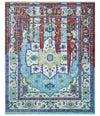 8x10 Wool Blue and Red Abstract Vibrant Colorful Hand knotted Heriz Serapi Area Rug | TRDCP306810