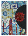 8x10 Wool Blue and Red Abstract Vibrant Colorful Hand knotted Heriz Serapi Area Rug | TRDCP306810