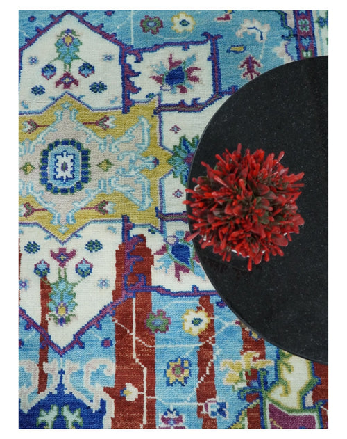 8x10 Wool Blue and Red Abstract Vibrant Colorful Hand knotted Heriz Serapi Area Rug | TRDCP306810