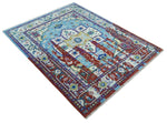 8x10 Wool Blue and Red Abstract Vibrant Colorful Hand knotted Heriz Serapi Area Rug | TRDCP306810