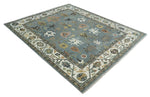 8x10 Wool Traditional Ivory and Gray Vibrant Colorful Hand knotted Oushak Area Rug | TRDCP1304810