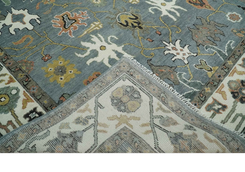 8x10 Wool Traditional Ivory and Gray Vibrant Colorful Hand knotted Oushak Area Rug | TRDCP1304810