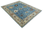 8x10 Wool Traditional Persian Blue and Ivory Colorful Hand knotted Oushak Area Rug | TRDCP1064810