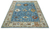 8x10 Wool Traditional Persian Blue and Ivory Colorful Hand knotted Oushak Area Rug | TRDCP1064810