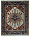 8x8, 8x10, 9x12,10x14 and 12x15 Hand Knotted Ivory and Blue Traditional Heriz Serapi Antique Wool Rug | TRDCP76