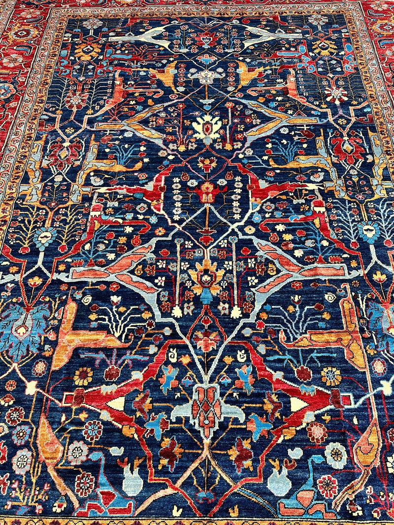 Hand-Knotted Afghani Bidjar Wool Rug – 9’x12’ – Intricate Geometric & Floral Motifs