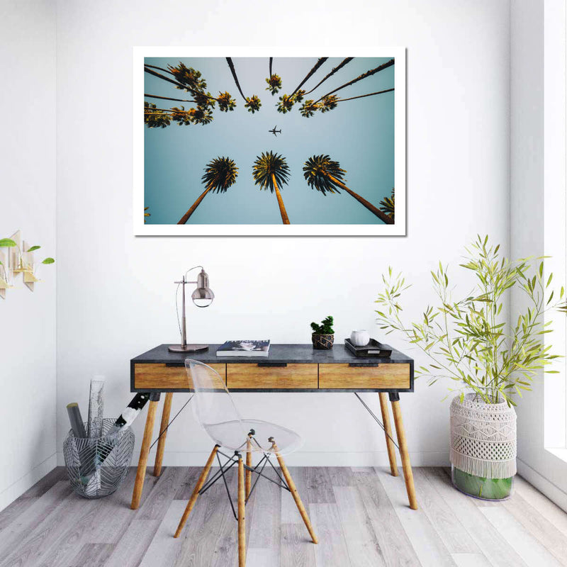 Plane Below Palm Trees Wall Art