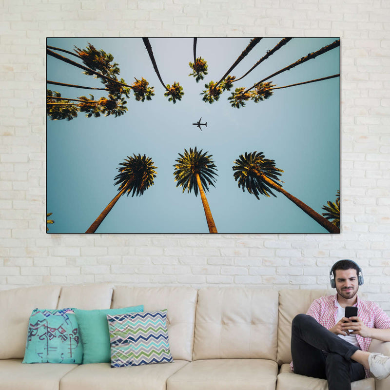 Plane Below Palm Trees Wall Art