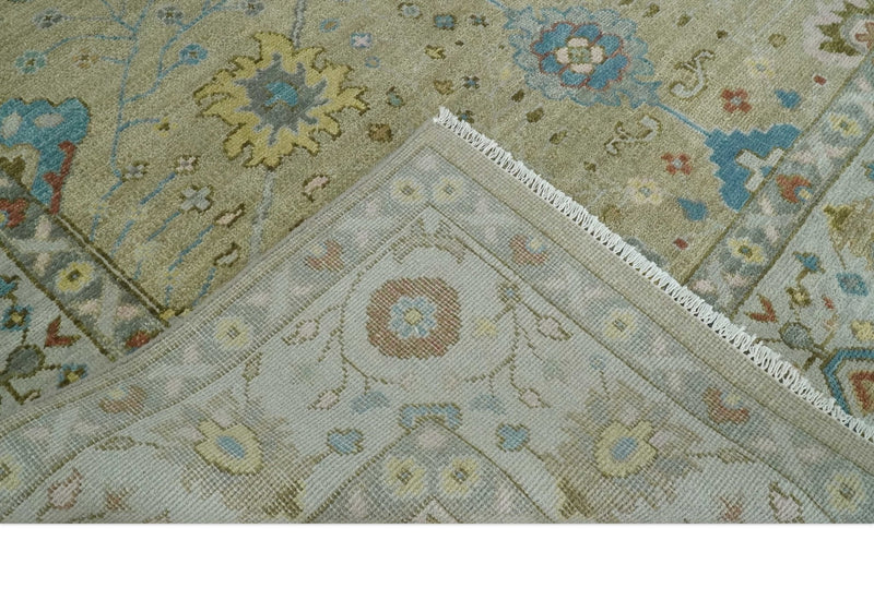 9x12 Hand Knotted Beige and Ivory Floral Traditional Persian Oushak Wool Rug | TRDCP1205912S