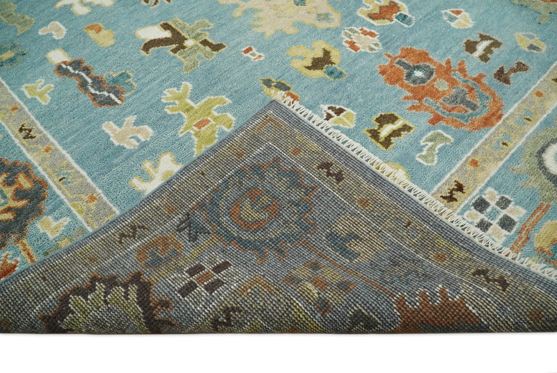 9x12 Hand Knotted Blue and Beige Traditional Vintage Persian Oushak Antique Wool Rug | TRDCP607912