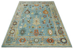 9x12 Hand Knotted Blue and Beige Traditional Vintage Persian Oushak Antique Wool Rug | TRDCP607912