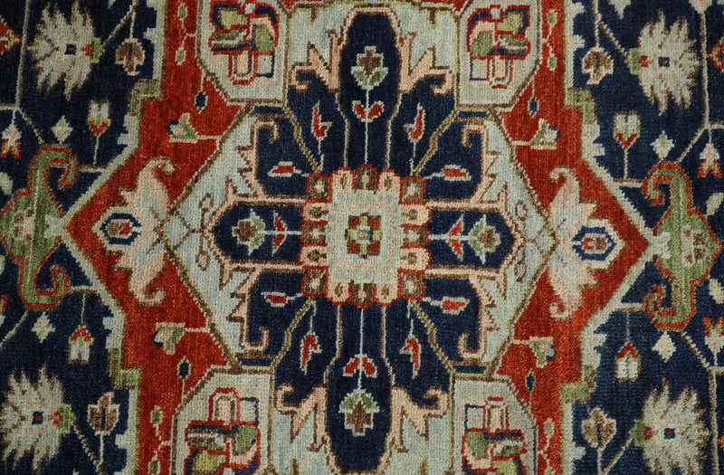 9x12 Hand Knotted Blue and Rust Traditional Heriz Serapi Antique Wool Rug | TRDCP680912