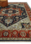 9x12 Hand Knotted Blue and Rust Traditional Heriz Serapi Antique Wool Rug | TRDCP680912