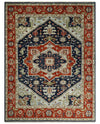 9x12 Hand Knotted Blue and Rust Traditional Heriz Serapi Antique Wool Rug | TRDCP680912