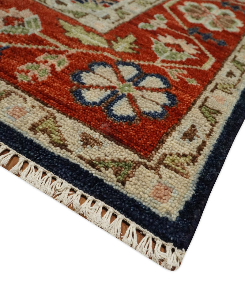 9x12 Hand Knotted Blue and Rust Traditional Heriz Serapi Antique Wool Rug | TRDCP680912