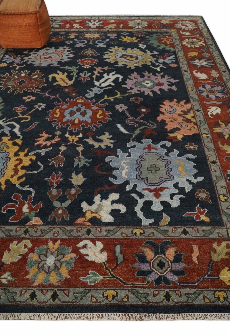 9x12 Hand Knotted Charcoal and Rust Traditional Persian Oushak Wool Rug | TRDCP732912