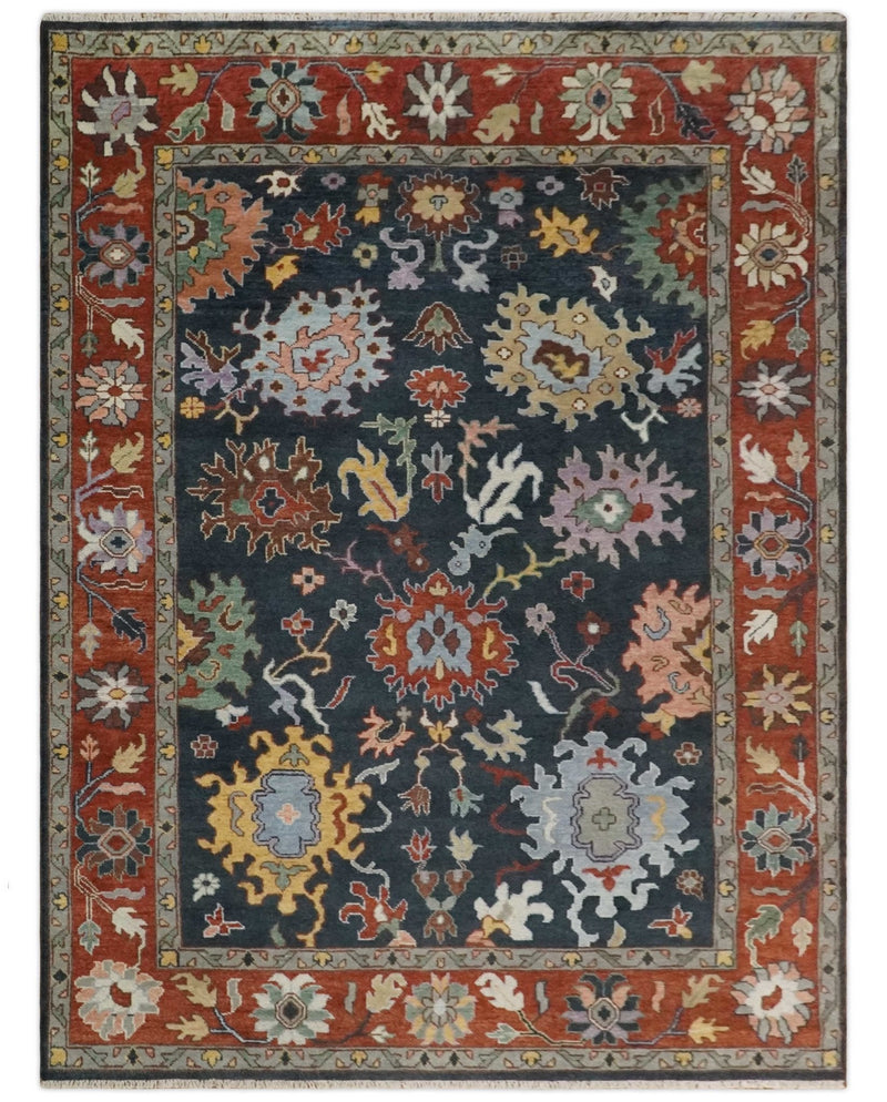 9x12 Hand Knotted Charcoal and Rust Traditional Persian Oushak Wool Rug | TRDCP732912