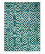 4x6 and 9x12 Hand Knotted Ivory and Blue Modern Contemporary Southwestern Tribal Trellis Recycled Silk Area Rug | OP21