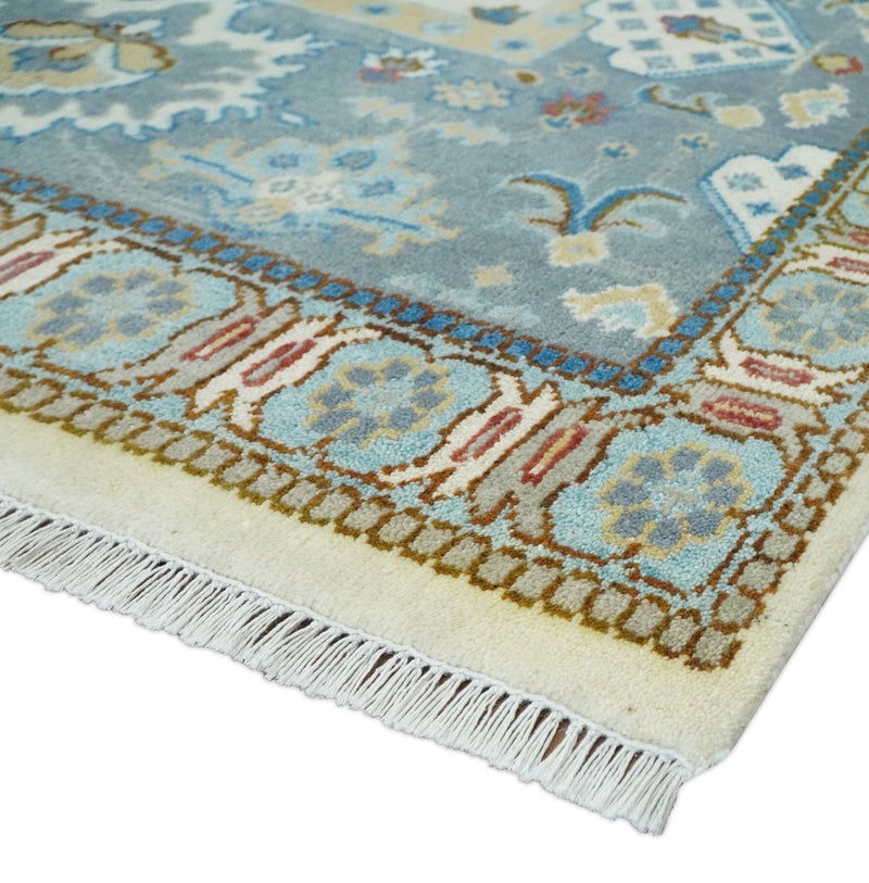 9x12 Hand Knotted Ivory, Blue and Olive Persian Oushak Wool Area Rug | TRDCP904912