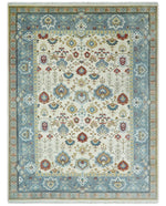 9x12 Hand Knotted Ivory, Blue and Olive Persian Oushak Wool Area Rug | TRDCP904912