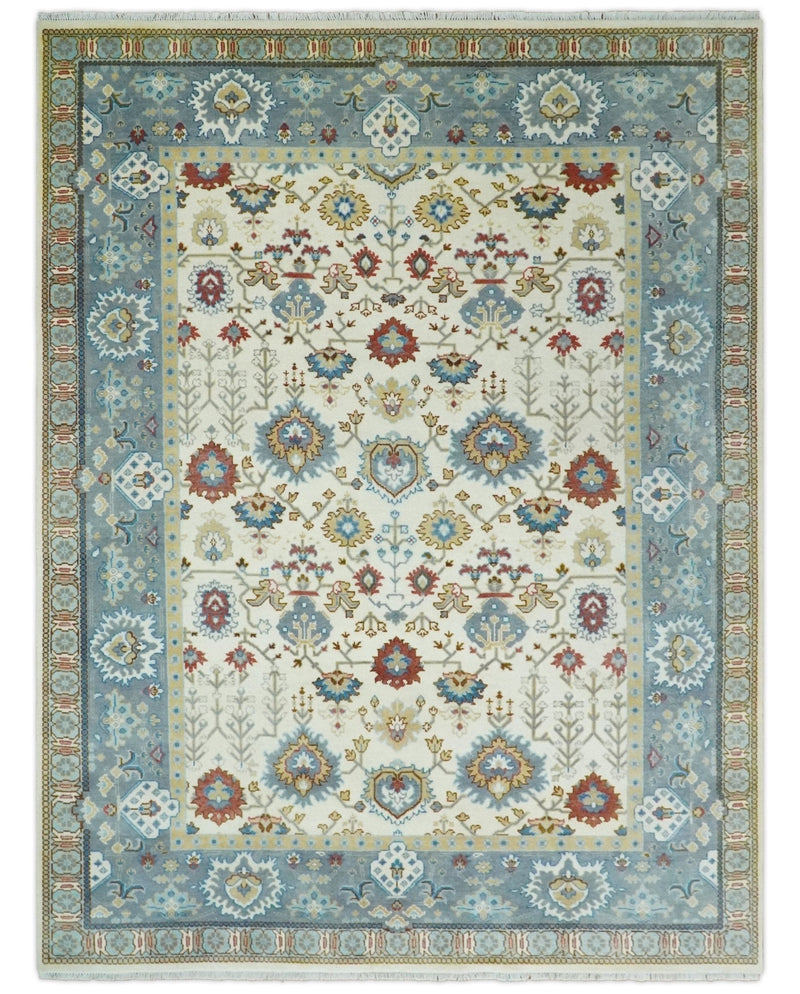 9x12 Hand Knotted Ivory, Blue and Olive Persian Oushak Wool Area Rug | TRDCP904912