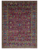 9x12 Hand Knotted Maroon and Gold Heriz Serapi Traditional Antique Style Wool Area Rug | TRDCP1603912S